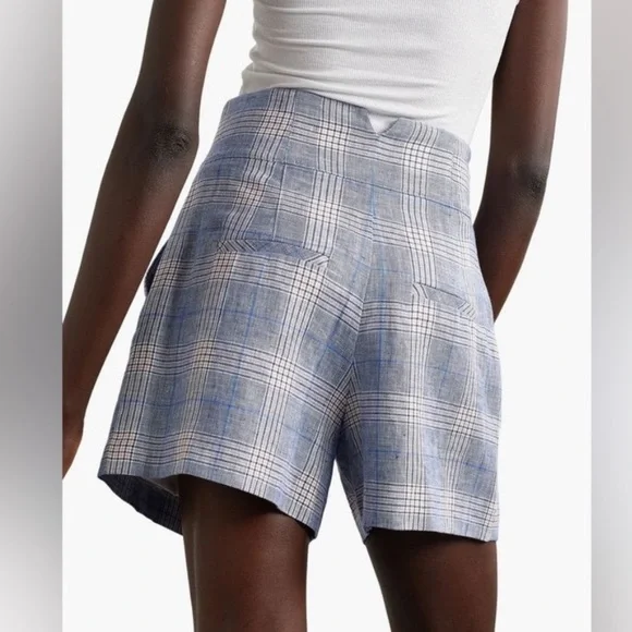 VERONICA BEARD Alicia Windowpane Plaid 100% Linen Shorts Pleated Blue Multi Sz6 - Picture 3 of 15